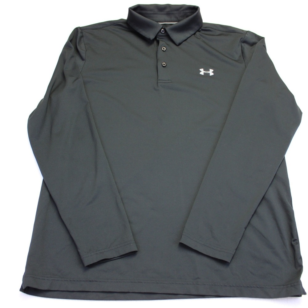 Under Armour Mens Loose Fit Long Sleeve Polo Shirt Black Large Performance Golf